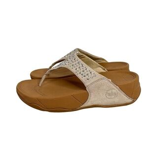 Fitflop Womens Novi Jewel Studded Thong  Flip Flop Sandals Size 6 Beige Shoes